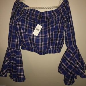 Fashion Nova blue long sleeve crop top brand new